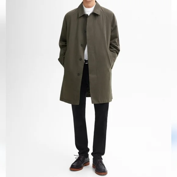 Zara Short Cotton Trench Car Coat Jacket Chocolate Brown Men's Size XL - Picture 2 of 14